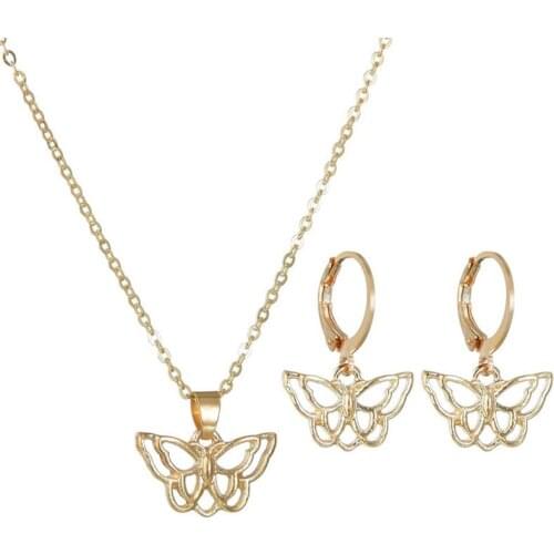 1pc Butterfly Necklace & Earring Set Alloy Butterfly Decor Chain Necklace Pendant Earrings For Women Ladies Jewelry Accessories