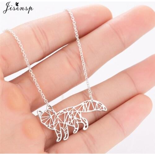 Jisensp Cartoon Origami Fox Necklace Women Everyday Jewelry Geometric Animal Necklaces Pendants Fashion Accessories Party Gifts