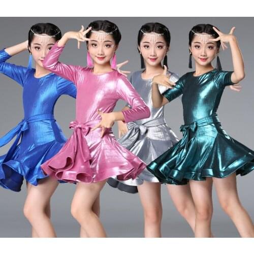 4 Colors Latin Dance Dress For Girls Long Sleeve Competition Dance Wear Kids Ballroom Dancing Dresses Salsa Samba Clothes DL3137