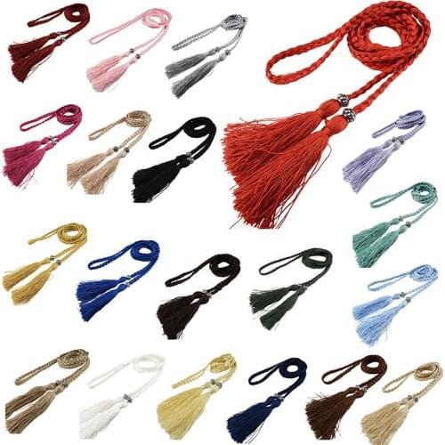 Woven tassel belt knot decorated waist chain waist rope Navy Blue