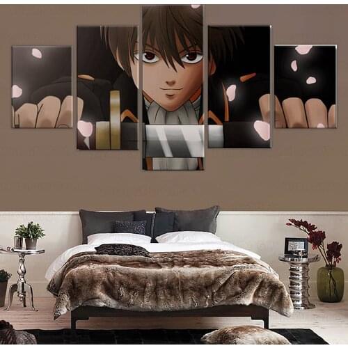 Hd print poster Gintama Policemen 5 Panels Modern Wall Art Paintings Modular Picture for Living room decor frame