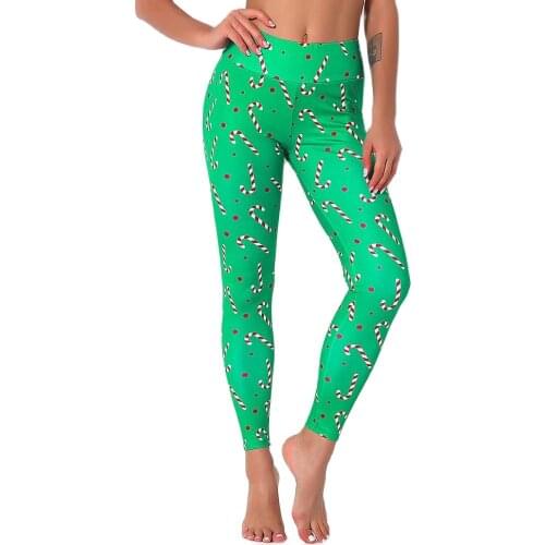 Christmas Series Cartoon Printed Tights Stretchy Jogging Pants Womens Sport Fitness Soft Yoga Leggings