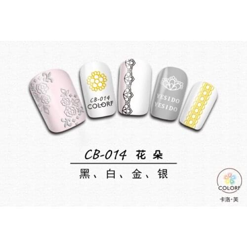 SUPER THIN SELF ADHESIVE 3D NAIL ART NAIL SLIDER STICKER GOLD SILVER BLACK WHITE FLOWER BOW TIE LACE WAVE LINE CB014-019