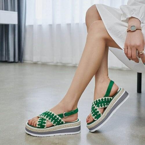 TELOTUNY sandals 2021 Beach Summer Sandals Women Straw Buckle Strap Rhinestone Sandalias Shoes Open Toe Thick Bottom Roman Shoes