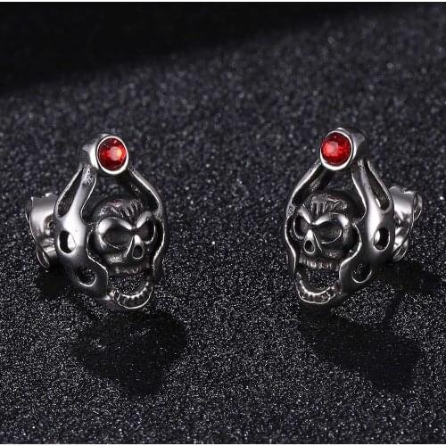 2021 Punk Stainless Steel Zircon Skull Stud Earrings Women Fashion Skeleton Ear Jewelry Hip Hop Gothic Party Gift BB0803