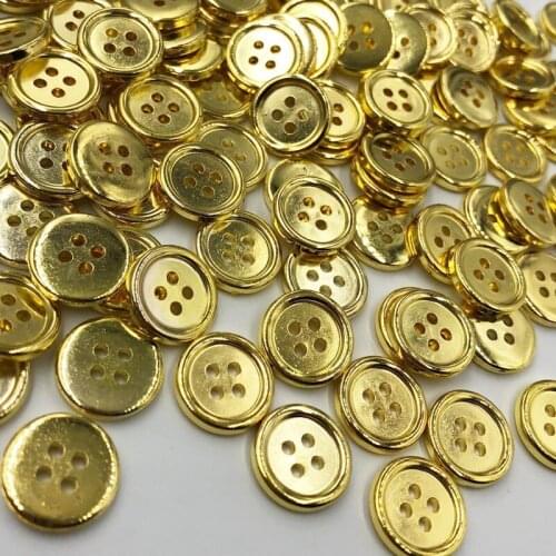 100 pcs Gold Plastic Buttons 15mm Sewing Craft 4 Holes PT190