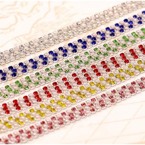10Meter 2mm White pearl Multicolor Crystals Rhinestones Flatback Chain Ribbon Trim For Wedding Cake Banding Sewing DIY