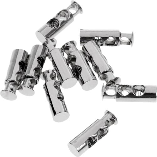 10pcs/set Zinc Alloy Barrel Toggles Spring Stop Double Hole String Cord Locks Stopper End for Luggage Clothing Backpack Tent