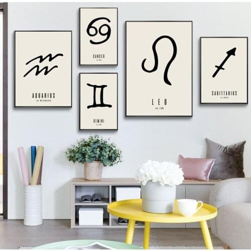 Twelve Constellations Nursery Canvas Painting Posters Astrology Prints Retro Abstract Wall Art Bedroom Decoration