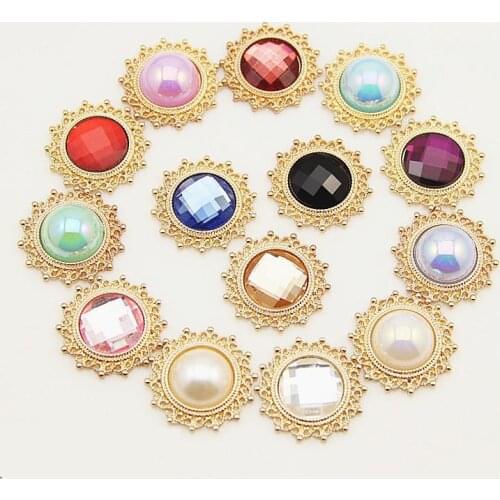 5pcs Vintage Inlay Crystal Pearl Button Diy Crafts Flatback Metal Buttons Decorative Scrapbooking Accessories Handmade Material