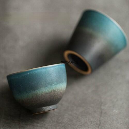 60ml Chinese Retro Ceramic Teacup Chinese Porcelain Small Coffee Cup Tea Set Retro Stoneware Kiln Turned Sea Blue Tea Cup