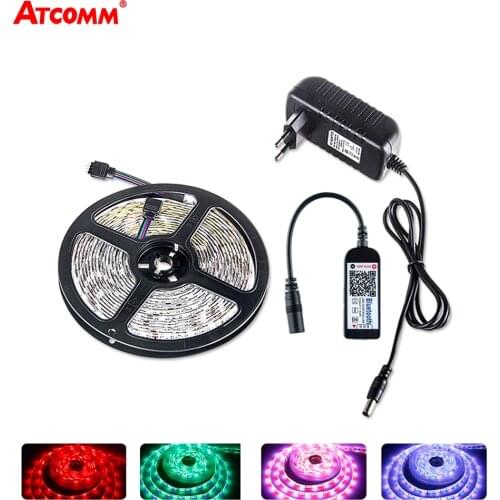 Bluetooth LED Strip 5050 RGB RGBW Diode Ribbon 5 Meters DC 12V 60 LEDs/m With Power Adapter RGB Bluetooth Controller