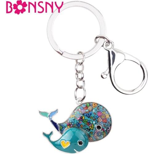 Bonsny Enamel Alloy Whale Key Chain Keychains Ring Handbag Bag Charms Novelty Ocean Animal Jewelry For Women Girls Gift Original