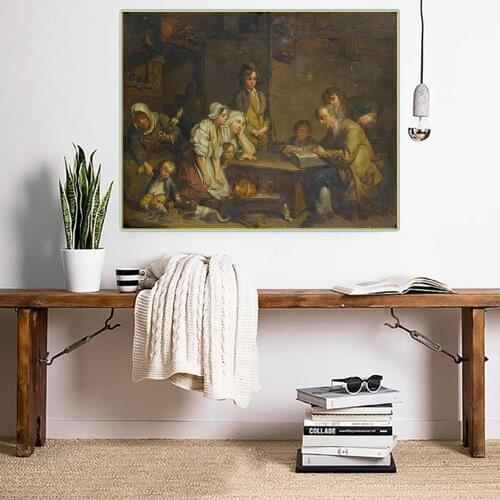 Citon Jean-Baptiste Greuze《The father of the family reads the Bible to his children》Canvas Oil Painting Picture Home Decoration