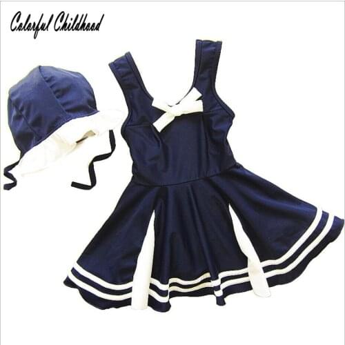 Kids Girls Clothing 2pcs Set One-piece Sling Swimsuit+Hat Toddler Baby Girl Fashion Sailor suit Bathsuit Clothes modis