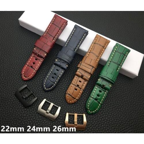 Brand quality 22mm 24mm 26mm Red Brown Blue Green retro bamboo Calf Leather Watchband for PAM441 for Panerai strap watch band