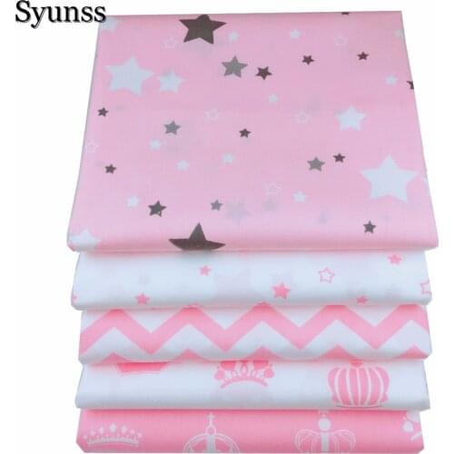 Pink Stars Crown Printed Cotton Fabric Fat Quarte DIY Handmade Sewing Patchwork Baby Cloth Bedding Textiles Quilt Tilda Tissus
