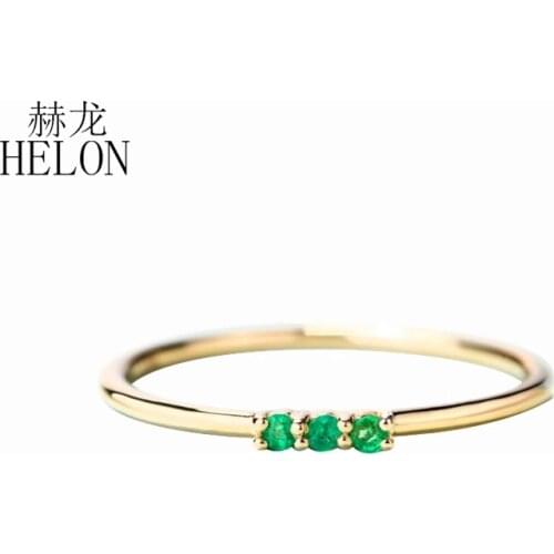 HELON Natural Emerald Ring Solid 14k Yellow Gold Thin Stacking Minimalist Promise Ring May Birthstone Engagement Wedding Jewelry