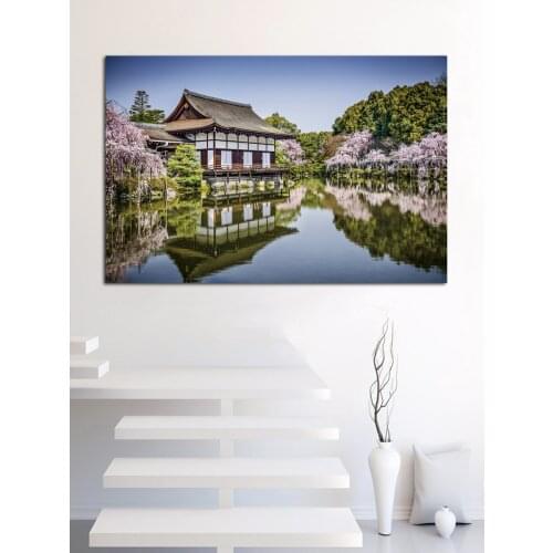 Beautiful landscape japan Kyoto garden lake art living room home wall art decoration wood frame fabric poster print EX470