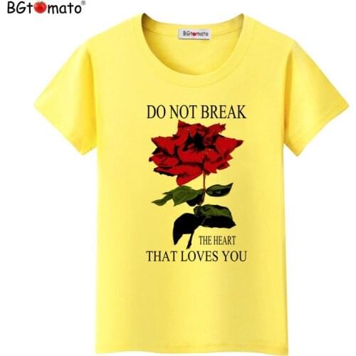 BGtomato beautiful rose tshirt Harajuku T-Shirt Women Summer cool tops Casual streetwear Punk Shirts flowers t shirt women