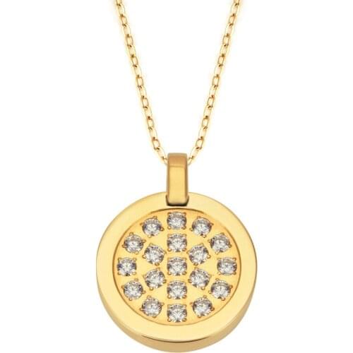 CZ Stone Gold Pendant Necklace for Women Men Stainless Steel Round Gift for Valentines Day AFA Stone