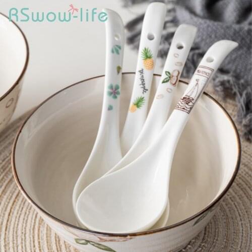 Ceramic Spoon Chinese Household Large Soup Spoon Long Handle Soup Spoon Simple Thick Ceramic Soup Spoon For Serving Spoon