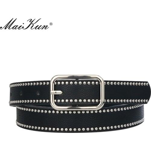 Maikun Fashion Punk Rivet Thin Belt For Women Original Design New Simple Personality PU Belt