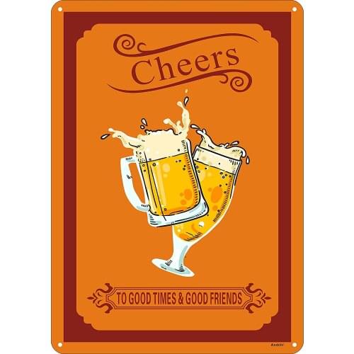 Metal Logo Cheer Wine Glass Collision Suitable for Bar Bistro Art Poster Wall Decoration Retro Metal Plate 8X12 Inches