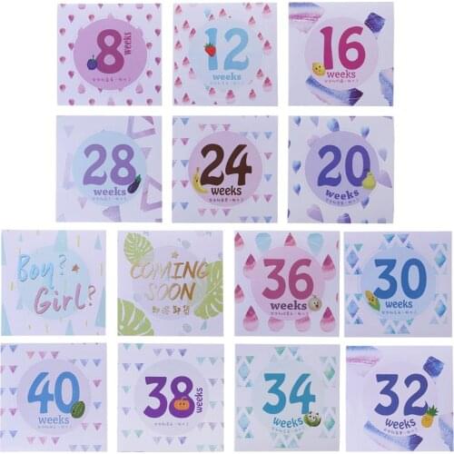 14Pcs Month Sticker Pregnant Women Commemorative Photography Props Monthly Adhesive Stickers Coming Soon Belly Floral Stick
