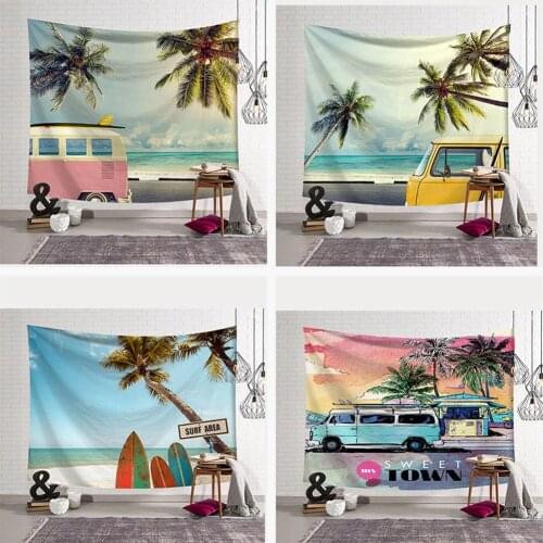 Sweet Town Tapestry Bohemian Wall Hanging Seaside Scenery Coconut Palm Wall Tapestry Tenture Murale Mandala Beach Towel Yoga Mat