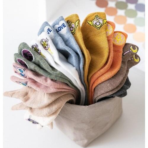 Spring And Summer Women Fashion Cotton Socks Boat Colorful Female Shallow Mouth Short Heel Socks Cartoon Embroidery For Girls