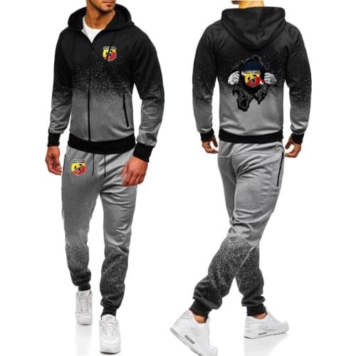 Spring Autumn New Abarth Scorpion Logo Printing Mens Zipper Jackets Sports Suits College Gradient Hoodies Casual Sweatpant Set
