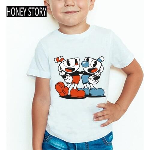 New Arrival Cuphead Cartoon Print Funny Kids T Shirt Boys Girls Comfortable Short Sleeve Tops Kids Casual Clothes 1593