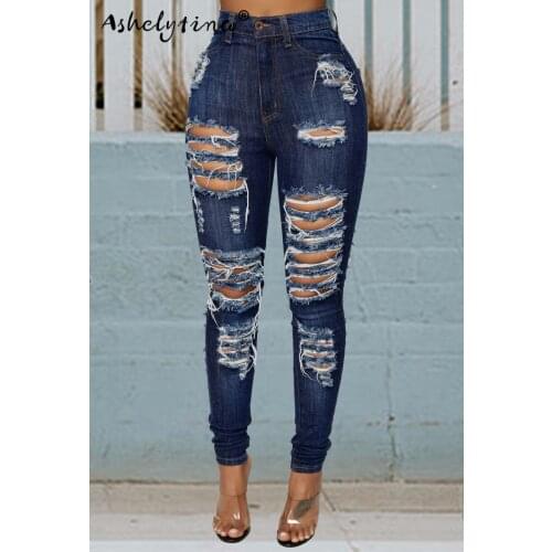 New fashion womens casual sexy street wash ripped jeans