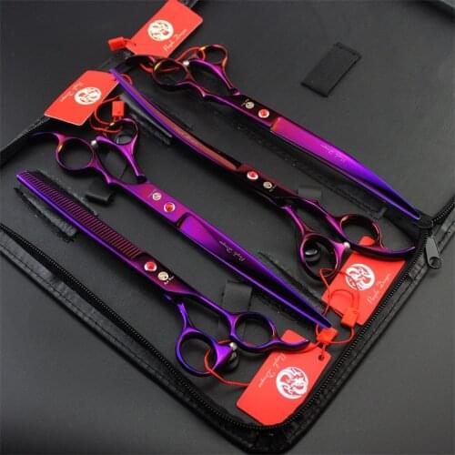 Professional 440C Pet Scissors for dog grooming 8.0 inch Straight Scissors & Curved Shear & thinning scissors 4 PCS Set + Case