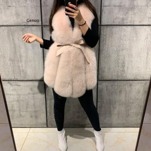 Fluffy Faux Fox Fur Coat Fake Fox Fur Vest Ladies Fur Coats with Leather Belt Women Winter Fashion Jacket Thick Warm Overcoat