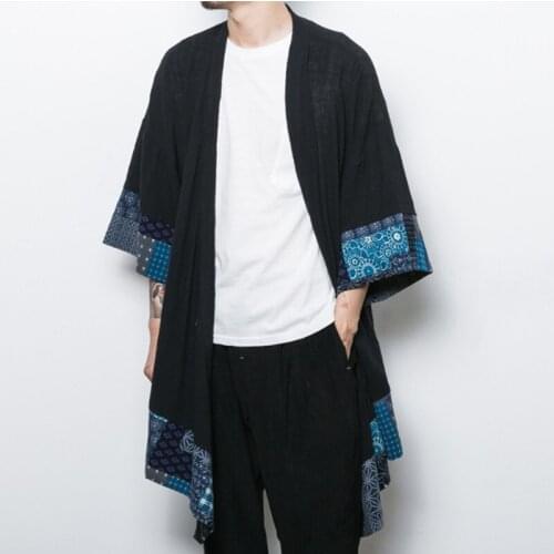 2019 New Men Shirts Linen Spring Open Front Traditional Patchwork Casual Loose Breathable Male Plus Size Long Kimono