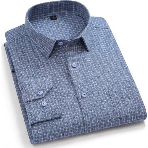 Comfortable Pure Cotton fashion Plaid business men shirts long sleeve regular fit casual leisure style