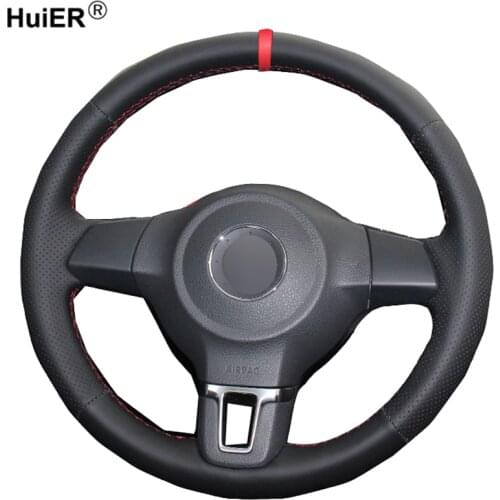 HuiER Hand Sewing Car Steering Wheel Cover Red Marker For Volkswagen Golf 6 Mk6 VW Polo Sagitar Bora Santana Jetta MK5 2010-2013