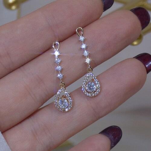 Unique Delicate Jewelry Cubic Zircon CZ Waterdrop Stud Earrings for Women 14k Gold Plated Elegant Earrings