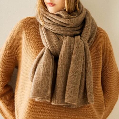 Ladies High Quality Knit Comfortable Warm Thick Long Scarf 100% Goat Cashmere Scarf Women Long Solid Shawl Cashmere Head Scarf