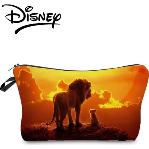 Disney The Lion King Printing Cosmetic Bags Bright Colors Storage Bag High Quality Cartoon Women Makeup Bag Mini Orange Bag Gift