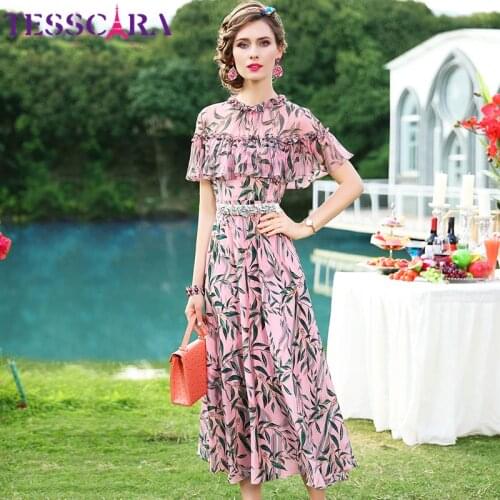 TESSCARA Women Elegant Ruffle Chiffon Dress Festa High Quality Long Wedding Party Robe Femme Vintage Designer Evening Vestidos