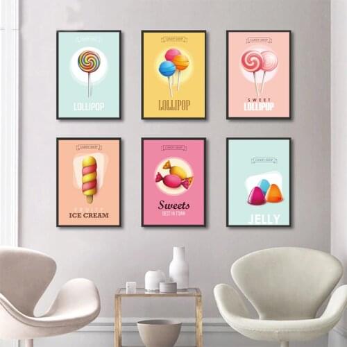 Cake Dessert Shop Wall Art Cartoon Macaron Delicious Sweet Canvas Painting Poster Paint Kitchen Dining Room Home Decoration