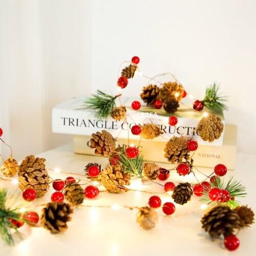 Christmas Tree Decorations Pine Cones Fairy Lights 20 Led Garland Xmas Ornaments New Year 2022 Christmas Decor for Home Navidad
