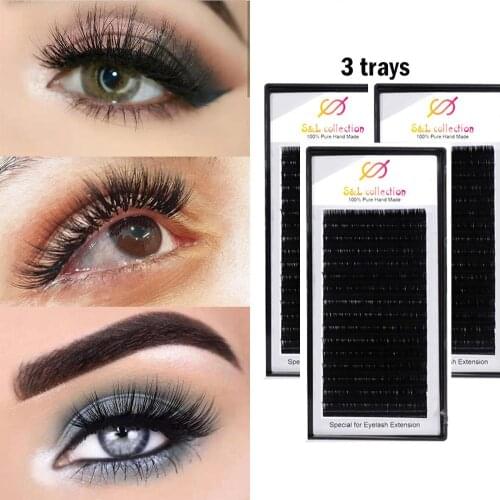 All Size B/C/D/J curl 3 trays ,Individual natural Mink Eyelash Extension. Artificial Fake False Eyelashes