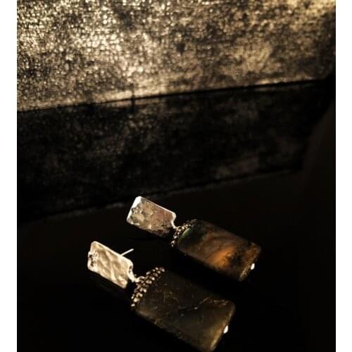 Dr Stone Natural Stone Women LABRADORİT Stone Silver Plated Earrings RYL51 439800484