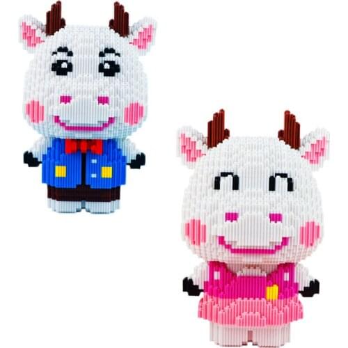 Moive Series Cartoon Cattle Micro Diamond Building Blocks Cute Cow 3D Model Bricks Assemble Diy Toys For Kid Birthday Gifts