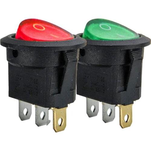 10/20pcs KCD1 light 3-pin 23mm SPST 250V 6A marine switch round switch embedded LED rocker switch with light withlight copper