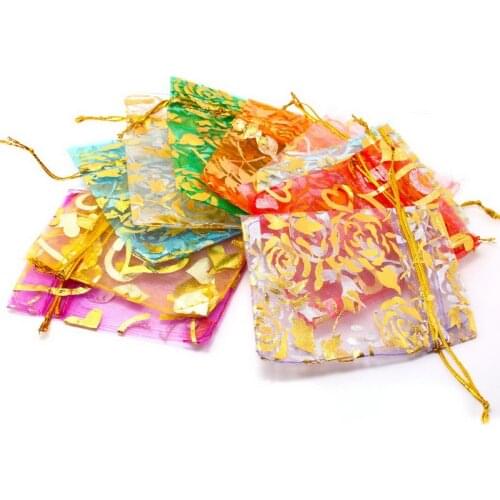 10pcs Organza Bag Wedding Gift Pouches Heart Design Jewelry Packaging Bags Mix Color Party Drawstring Decor Bags 7x9cm 9x12cm